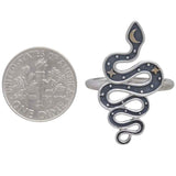 Artisan Celestial Sterling Silver Snake Ring with Bronze Star and Moon