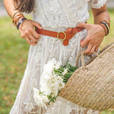 Brass Toned Circle Buckle Leather Belt Brown