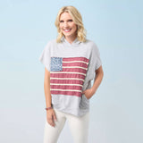 Vintage Look Americana Patriotic Hooded Top Red White Blue