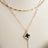 Clover Lariat Dainty Layered Necklace Black and Gold