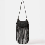 Faux Suede Fringe Crossbody Bag | Black