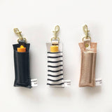 Genuine Leather Lip Balm & Lipstick Holder Keychain — Metallic Rose Gold