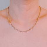 Modern Two Tone U Link Lock Pendant Chain Necklace