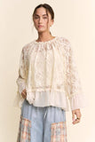 Sheer Floral Lace Bell Sleeve Blouse Cream