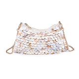 Opalite Iridescent Disc Evening Bag | Ivory Clutch with Chain Strap
