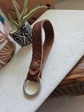 Hand-Cut Pebbled Leather Key Fob in Dark Camel