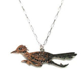 Western Etched Road Runner Pendant Necklace | Boho Southwest Statement Necklace