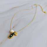 Ellie Three Charms Necklace | 18k Gold Plated | Malachite & Pearl
