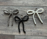 Beaded Bow Purse Charm White Pearl