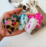 Western Heart Hair On Cowhide Keychain Bag Charm Leopard