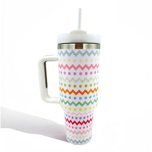 Pastel Stripe Printed 40 oz Double Wall Stainless Steel Vacuum Tumbler Handle