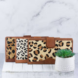Genuine Leather and Cowhide Travel Wallet Brown Leather Leopard Print Hide