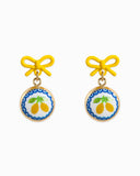 Ceramic Lemon & Gold Bow Drop Earrings