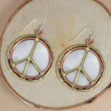 Mixed Metal Peace Sign Dangle Earrings | Gold, Silver & Bronze | Handmade in India
