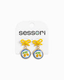 Ceramic Lemon & Gold Bow Drop Earrings