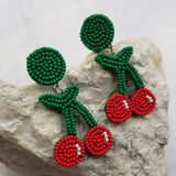 Cherry Seed Bead Dangle Earrings