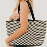 Woven Tiffany Organizer Tote Bag Brown White Checkered