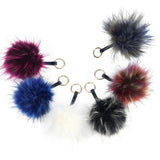 Black with White Tips Faux Fur Pom Pom Key Chain Keyring Bag Charm