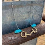 Western Equestrian Turquoise Snaffle Horse Bit Necklace Gold