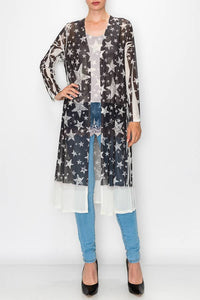 Black White Star Long Sleeve Duster