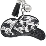 Bling Crystal Black White Western Cow Print Cowboy Hat Tassel Keychain Bag Charm