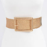 Gold Wide Square Buckle Plus Size Clear Elastic Belt