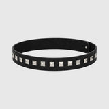 Black Faux Leather Hat Band with Silver-Tone Pyramid Studs
