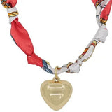 Red White Knotted Scarf Necklace with 1" Puffy Gold Heart Charm Game Day