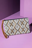 Colorado Handmade Jacquard Clutch | Gold Seed Beads & Suede | Wristlet