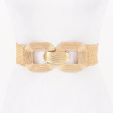 Square Metal Buckle Elastic Belt Khaki Gold