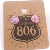 Round Bling Rhinestone Crystal Stud Earring Pink