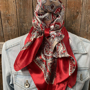 Red Paisley Printed Western Southwestern Wild Rag Scarf Accent