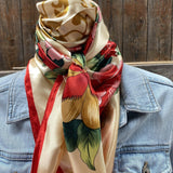 Red Green Gold Floral Printed Western Southwestern Wild Rag Scarf Accent