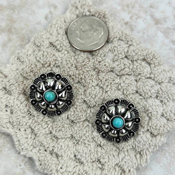 Small Silver with Blue Turquoise Stone Concho Stud Earring