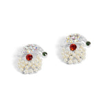 Holiday Mini Pearl Santa Stud Christmas Earrings Silver