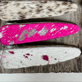 Western Hair On Cowhide Hair Clip Barrette: WHITE + PINK