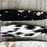 Western Hair On Cowhide Hair Clip Barrette: BLACK + WHITE