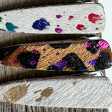 Western Hair On Cowhide Hair Clip Barrette: LEOPARD + RAINBOW