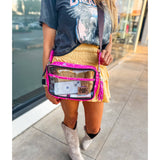 Priscilla Clear Cowhide Crossbody Festival Stadium White Gold Specks