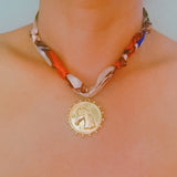 Luxe Print Medallion Pendant Scarf Necklace | Black