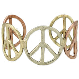 Mixed Metal Peace Sign Cuff Bracelet – Boho Hammered Vintage Style