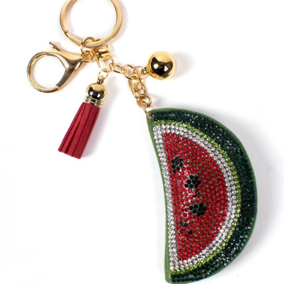 Bling Crystal Watermelon Fruit Tassel Keychain Keyring Bag Purse Charm