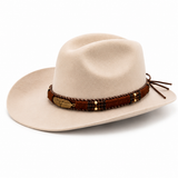 Brown Beaded Western Hat Band with Gold-Tone Feather, Tie-On
