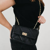 Queenie Quilted Chain Crossbody Bag Black