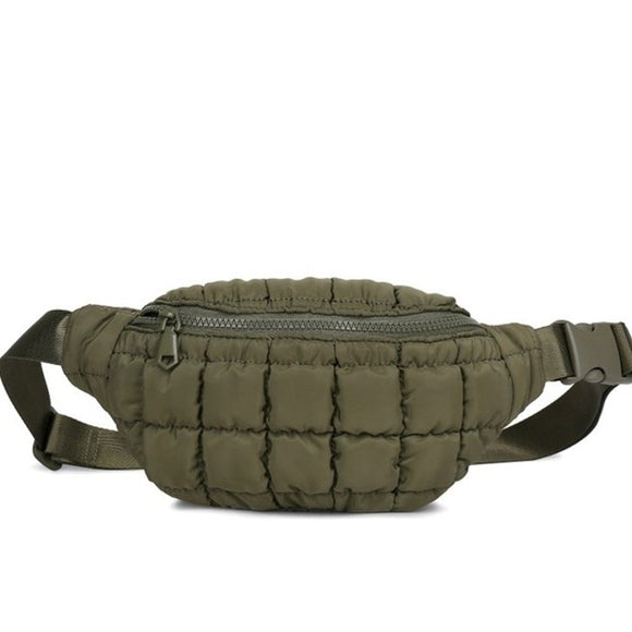 Resurgence Quilted Puffer Nylon Belt Bag Crossbody Sling Bag Olive