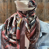 Pink Brown Paisley Printed Western Southwestern Wild Rag Scarf Accent