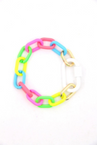 Luxe Link Enamel Chain Bracelet with Carabiner Lock Clasp Neon Rainbow