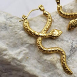 Gold Snake Serpent Hoop Earrings