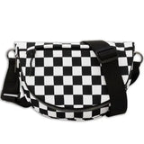 Checkered Nylon Fanny Pack Sling Bags Black White