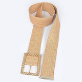 Gold Wide Square Buckle Plus Size Clear Elastic Belt